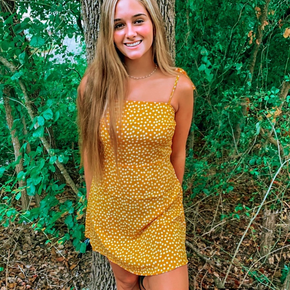 Yellow Floral Tie Strap Dress